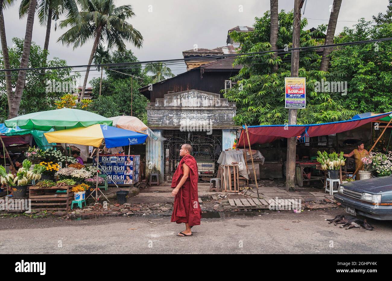 daytime street scene in downtown central yangon city myanmar Stock Photo