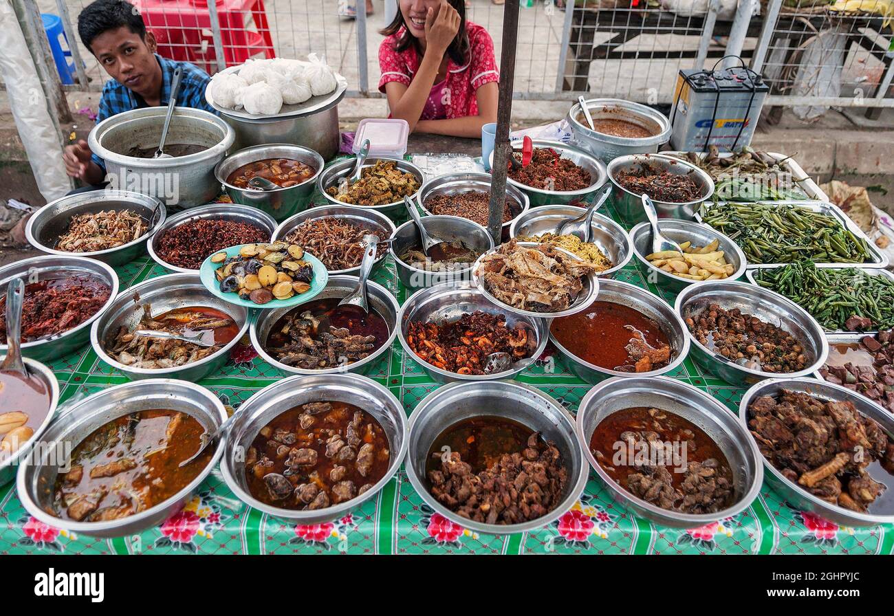 daytime street scene in downtown central yangon city myanmar Stock Photo