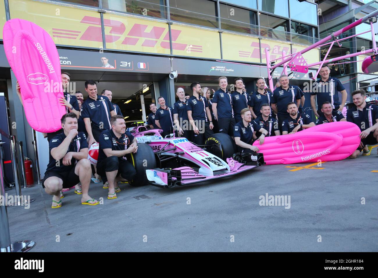 Sahara Force India F1 Team Havaianas. 23.03.2018. Formula 1 World Championship Rd 1 Australian Grand Prix Albert Park Melbourne Australia Practice Day. Photo credit should read XPB Press Association I...