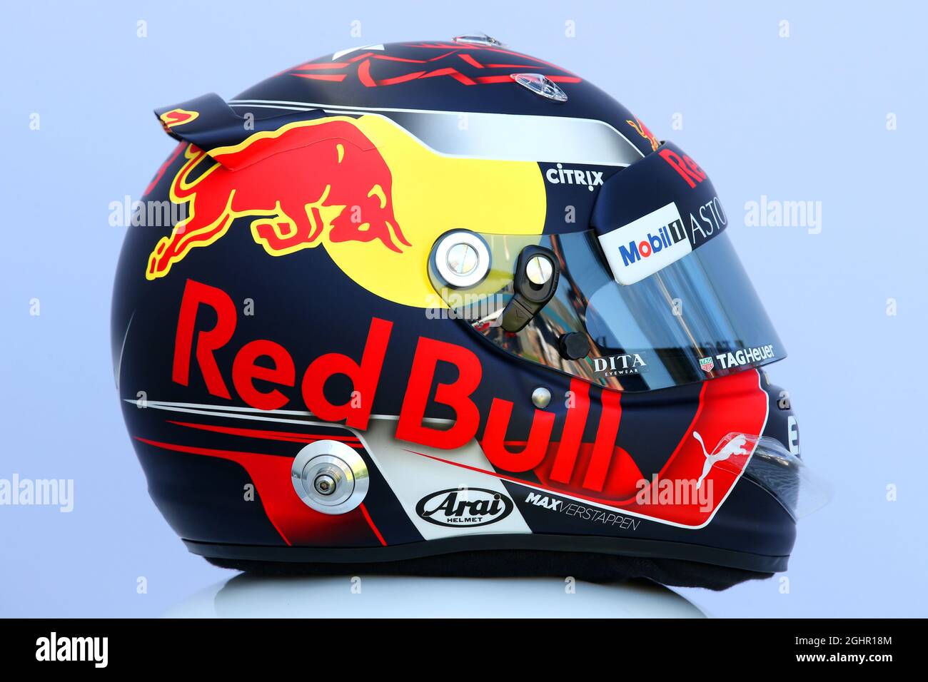 The helmet of Max Verstappen (NLD) Red Bull Racing. 23.03.2018. Formula 1  World Championship, Rd 1, Australian Grand Prix, Albert Park, Melbourne,  Australia, Practice Day. Photo credit should read: XPB/Press Association  Images