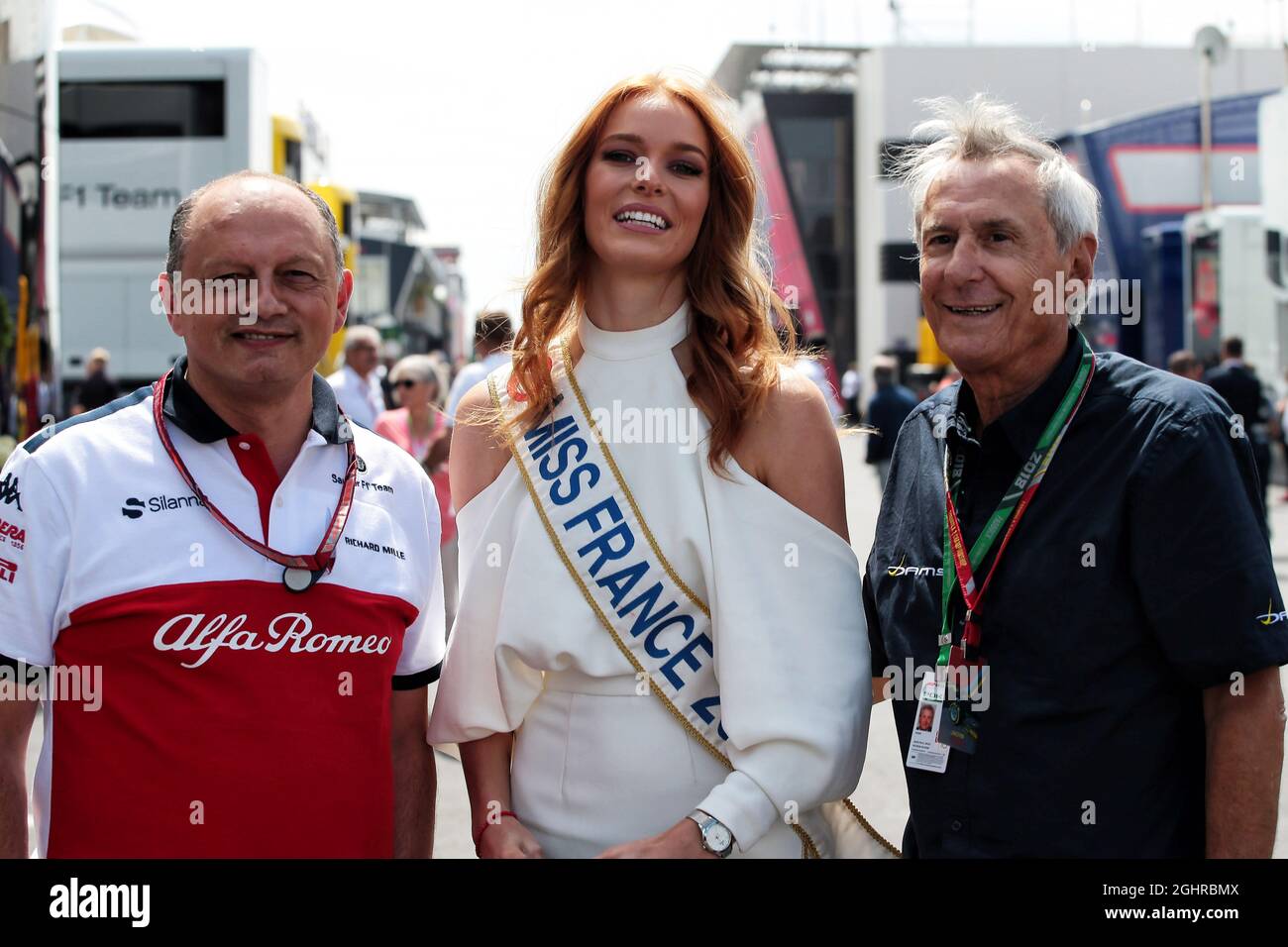 Maeva Coucke (FRA) Miss France 2018 with Frederic Vasseur (FRA) Sauber