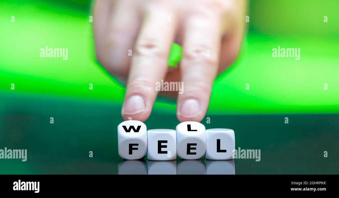 Dice form the expression 'feel well'. Stock Photo