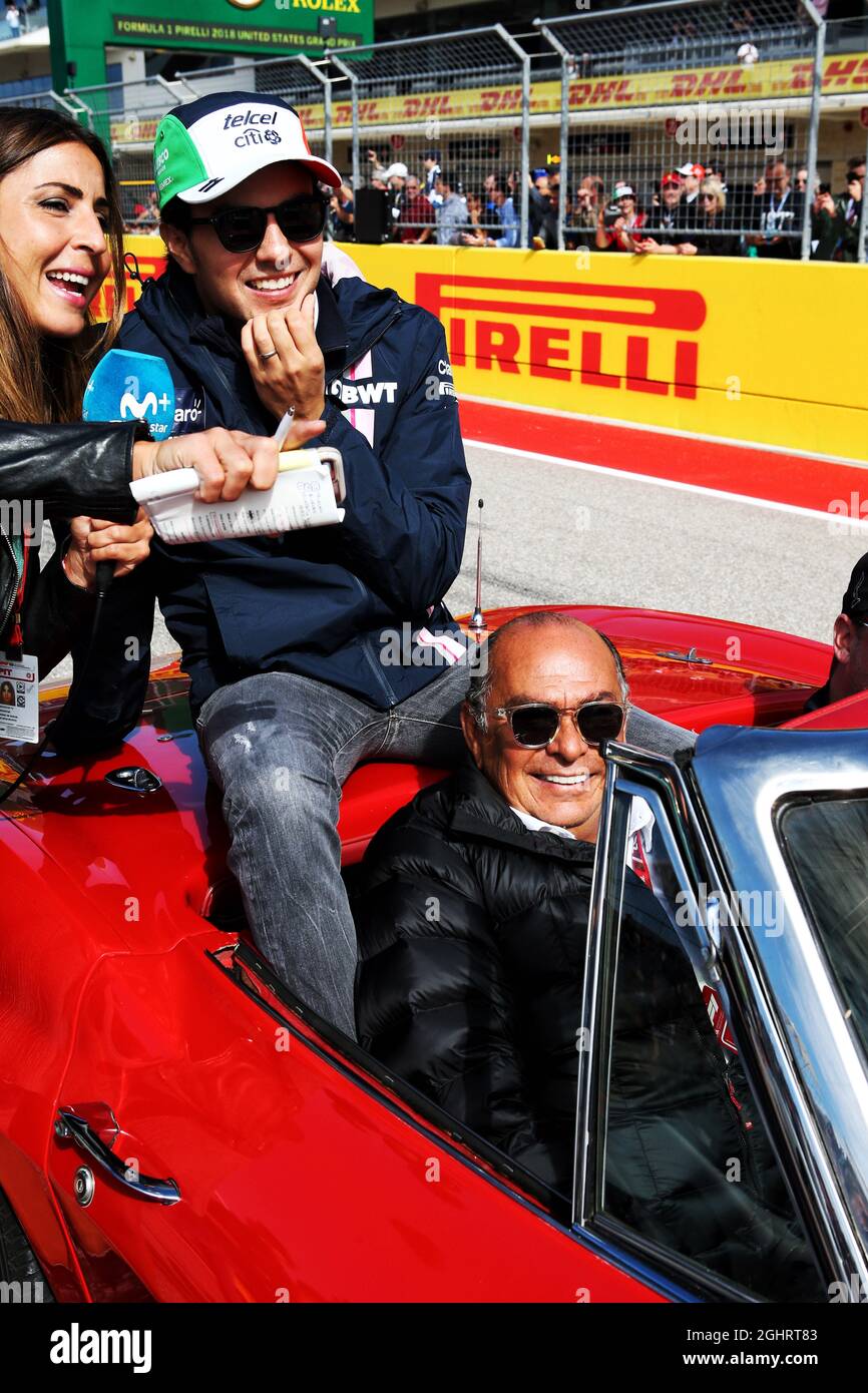 Sergio Perez (MEX) Racing Point Force India F1 Team with his father Antonio Perez (MEX), on the drivers parade.  21.10.2018. Formula 1 World Championship, Rd 18, United States Grand Prix, Austin, Texas, USA, Race Day.  Photo credit should read: XPB/Press Association Images. Stock Photo