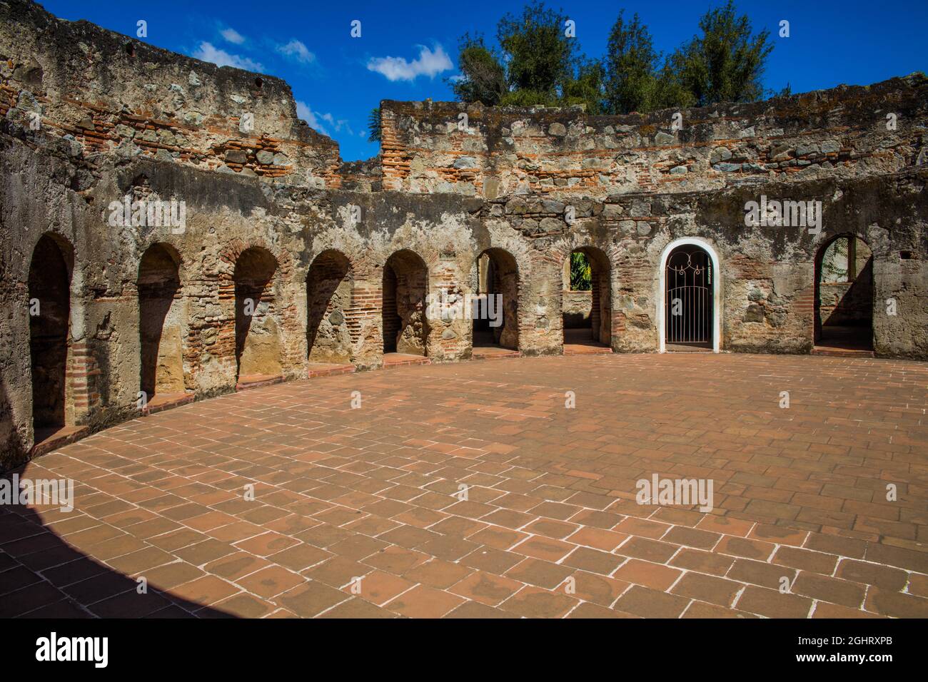 Tower of seclusion with cells, Las Capuchinas monastery destroyed by the earthquake, Antigua, Antigua, Guatemala Stock Photo
