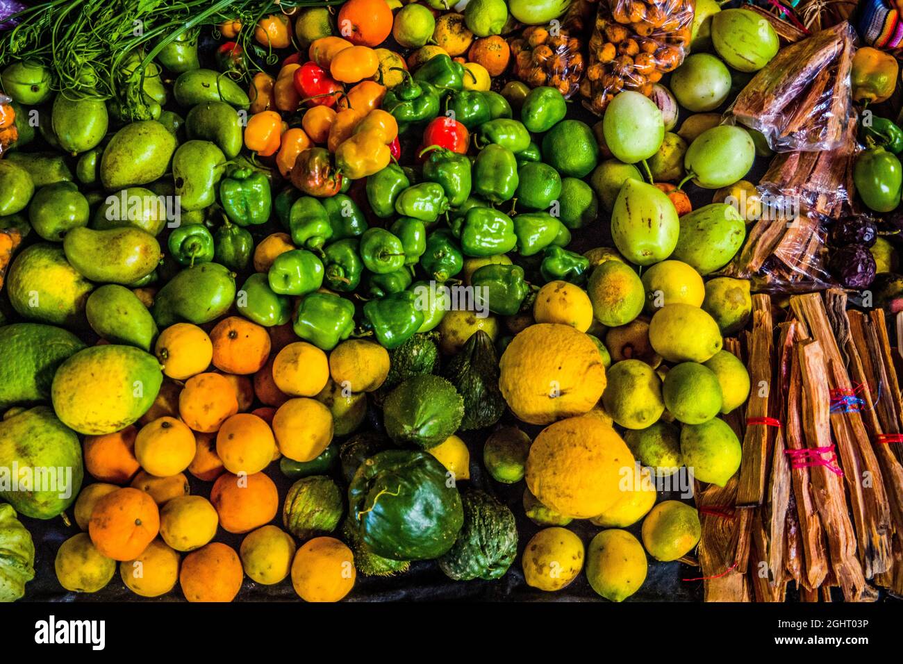 Fruit stalls, Solola highland market centre, Solola, Guatemala Stock Photo