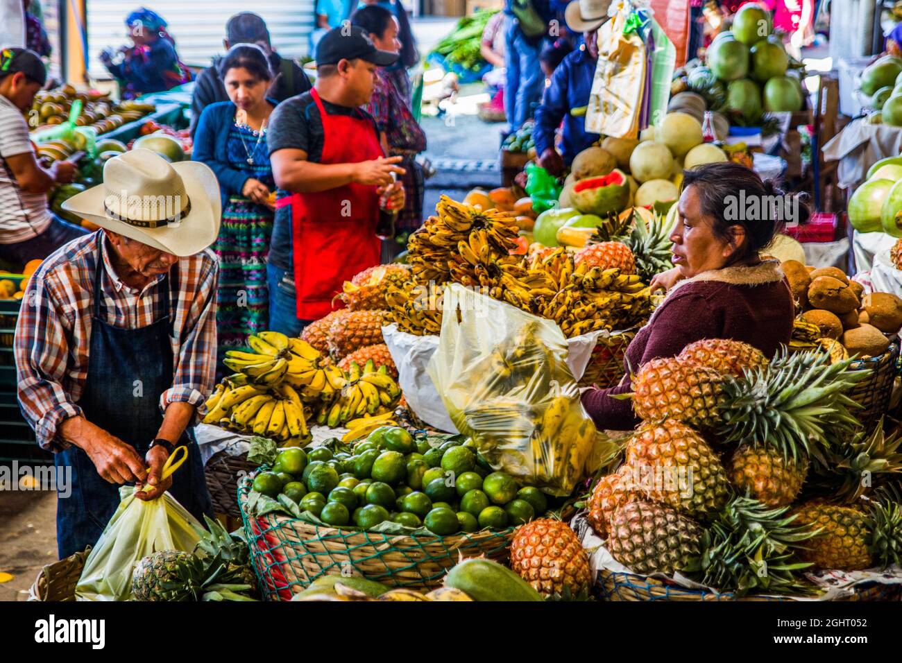 Fruit stalls, Solola highland market centre, Solola, Guatemala Stock Photo