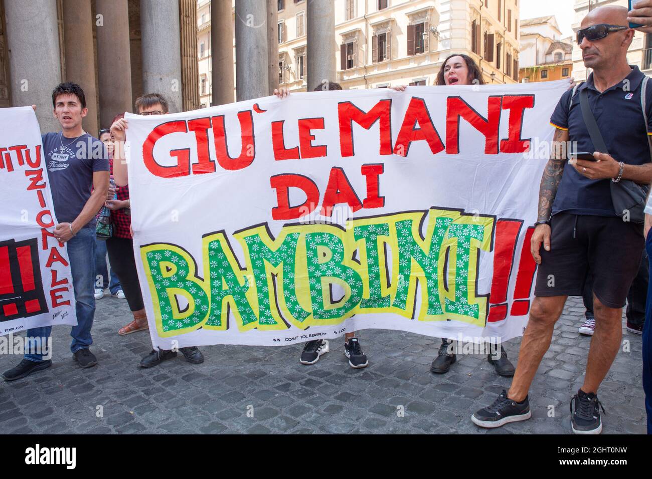 Rome, Italy. 06th Sep, 2021. Demonstration organized by political movement Forza Nuova in front of Pantheon in Rome to protest against use of Green Pass decided by Italian Government. (Photo by Matteo Nardone/Pacific Press/Sipa USA) Credit: Sipa USA/Alamy Live News Stock Photo