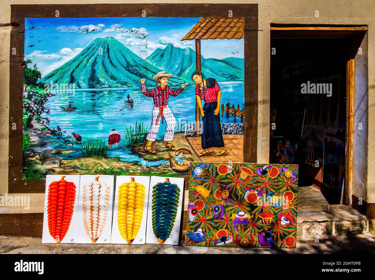 Painting Gallery, San Juan La Laguna, Lake Atitlan, San Juan La Laguna, Guatemala Stock Photo