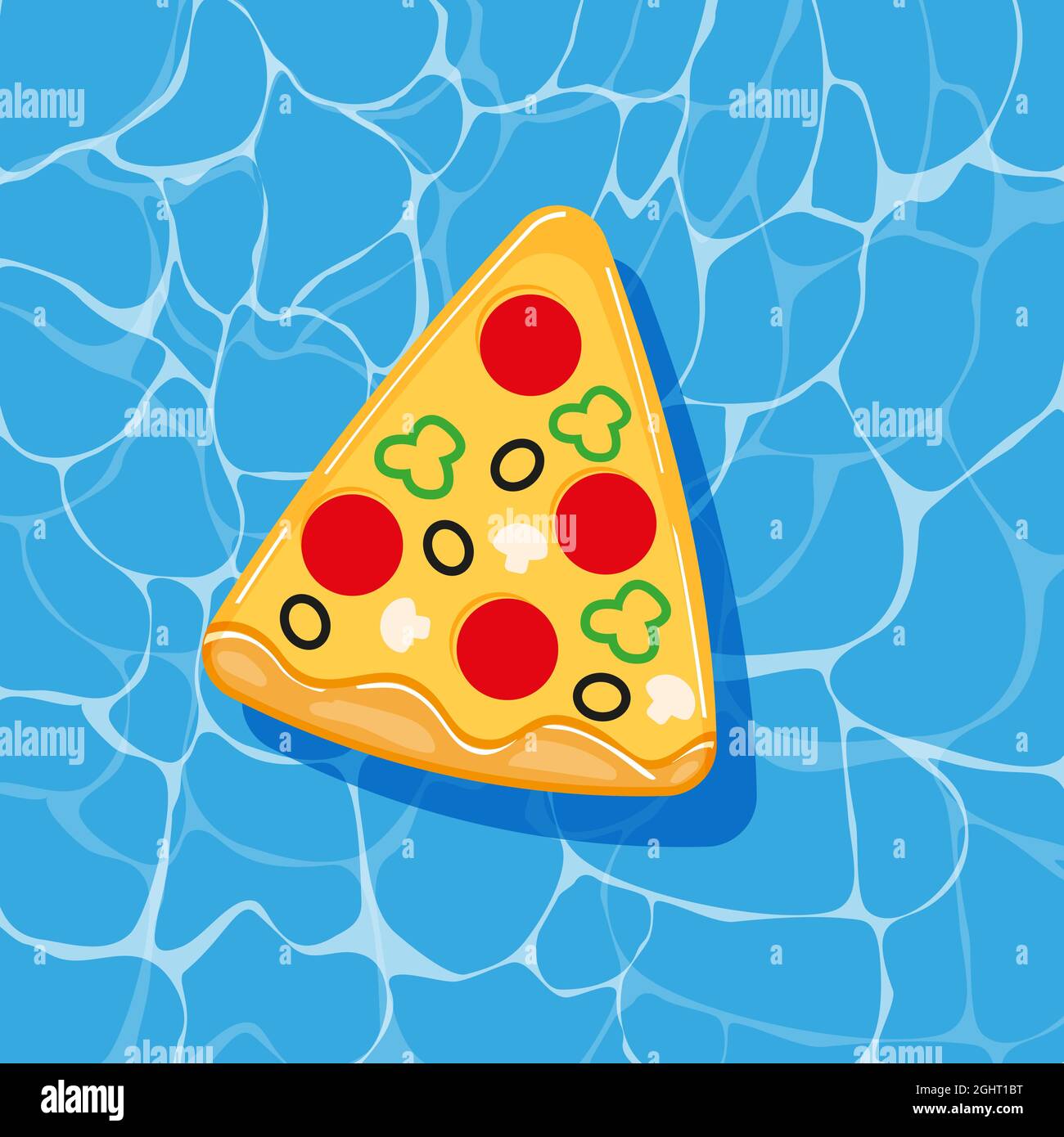 Pool infantable pizza mattress place on water texture. Stock Vector