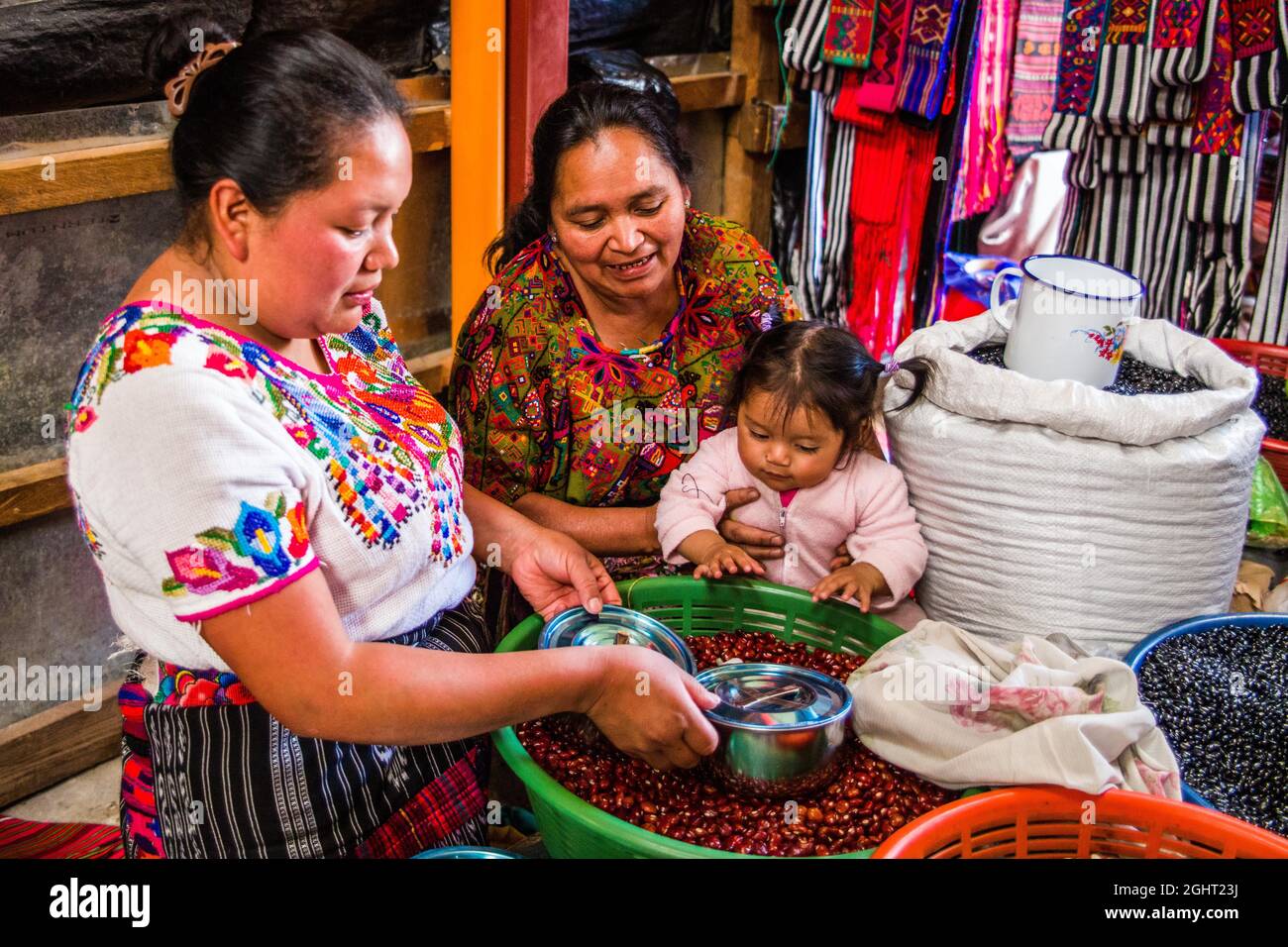 Bean sale, most important market in the highlands, Chichicastenango, Chichicastenango, Guatemala Stock Photo