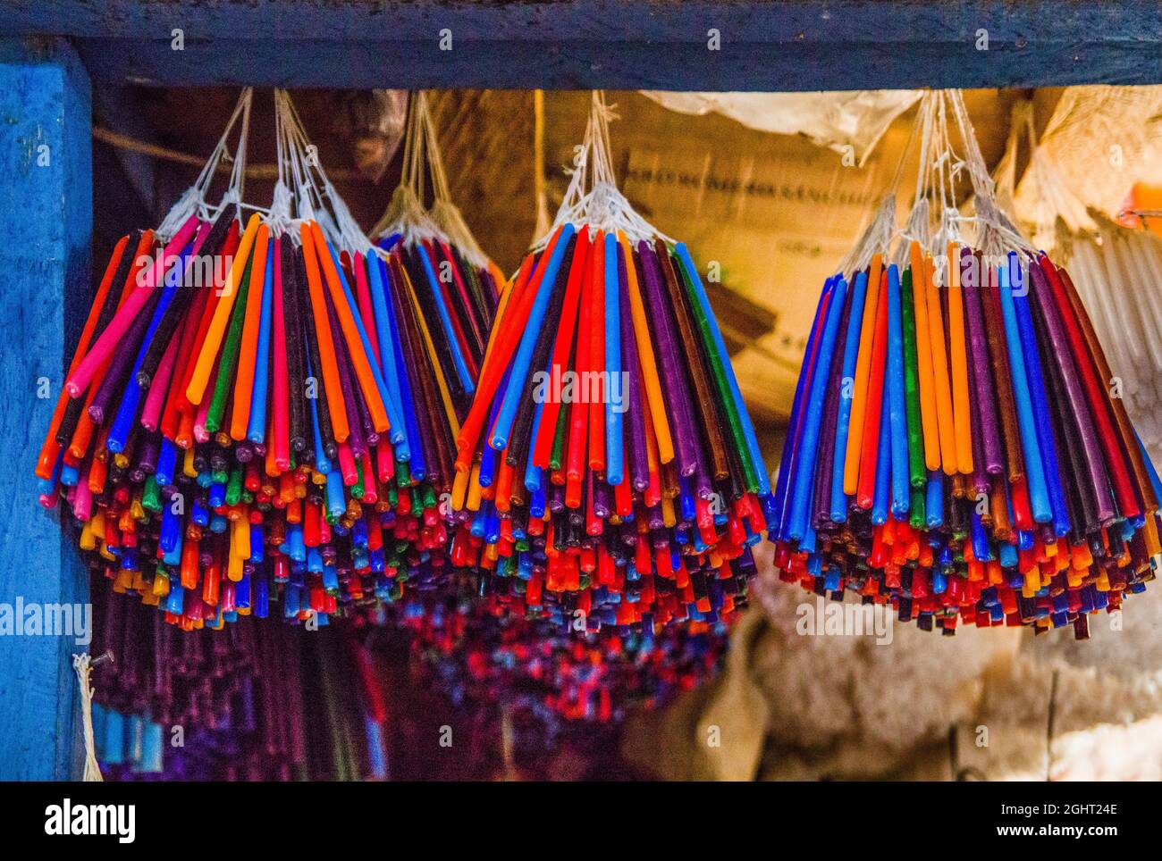 Sacrificial candles, most important market in the highlands, Chichicastenango, Chichicastenango, Guatemala Stock Photo