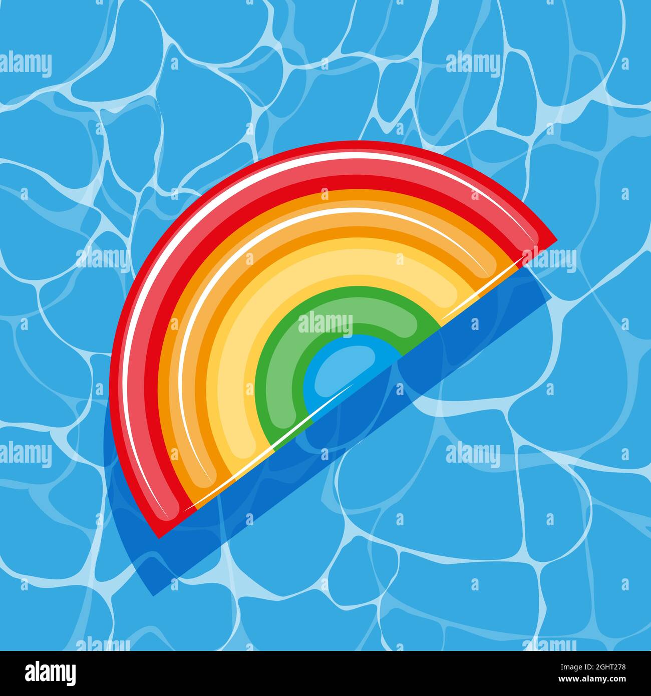 Pool infantable rainbow mattress place on water texture.  Stock Vector
