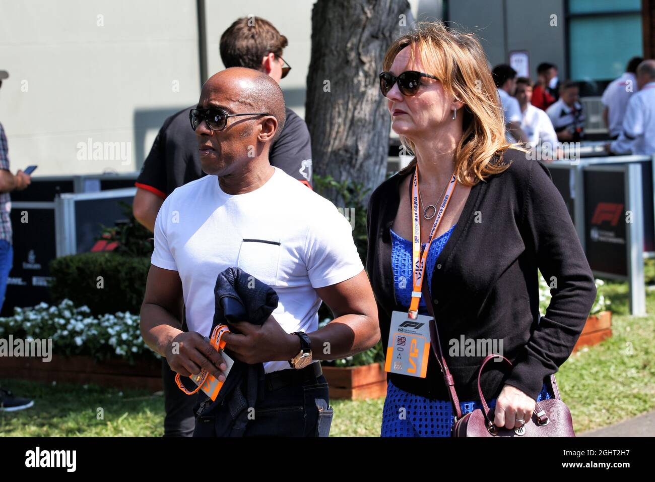 Anthony Hamilton (GBR) and Linda Hamilton (GBR), father and step mother of Lewis Hamilton (GBR) Mercedes AMG F1.  16.03.2019. Formula 1 World Championship, Rd 1, Australian Grand Prix, Albert Park, Melbourne, Australia, Qualifying Day.  Photo credit should read: XPB/Press Association Images. Stock Photo