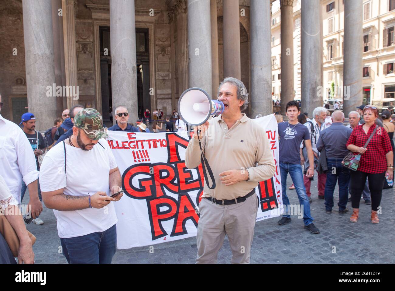 Rome, Italy. 06th Sep, 2021. Roberto Fiore, leader of Forza Nuova. Demonstration organized by political movement Forza Nuova in front of Pantheon in Rome to protest against use of Green Pass decided by Italian Government. (Photo by Matteo Nardone/Pacific Press/Sipa USA) Credit: Sipa USA/Alamy Live News Stock Photo