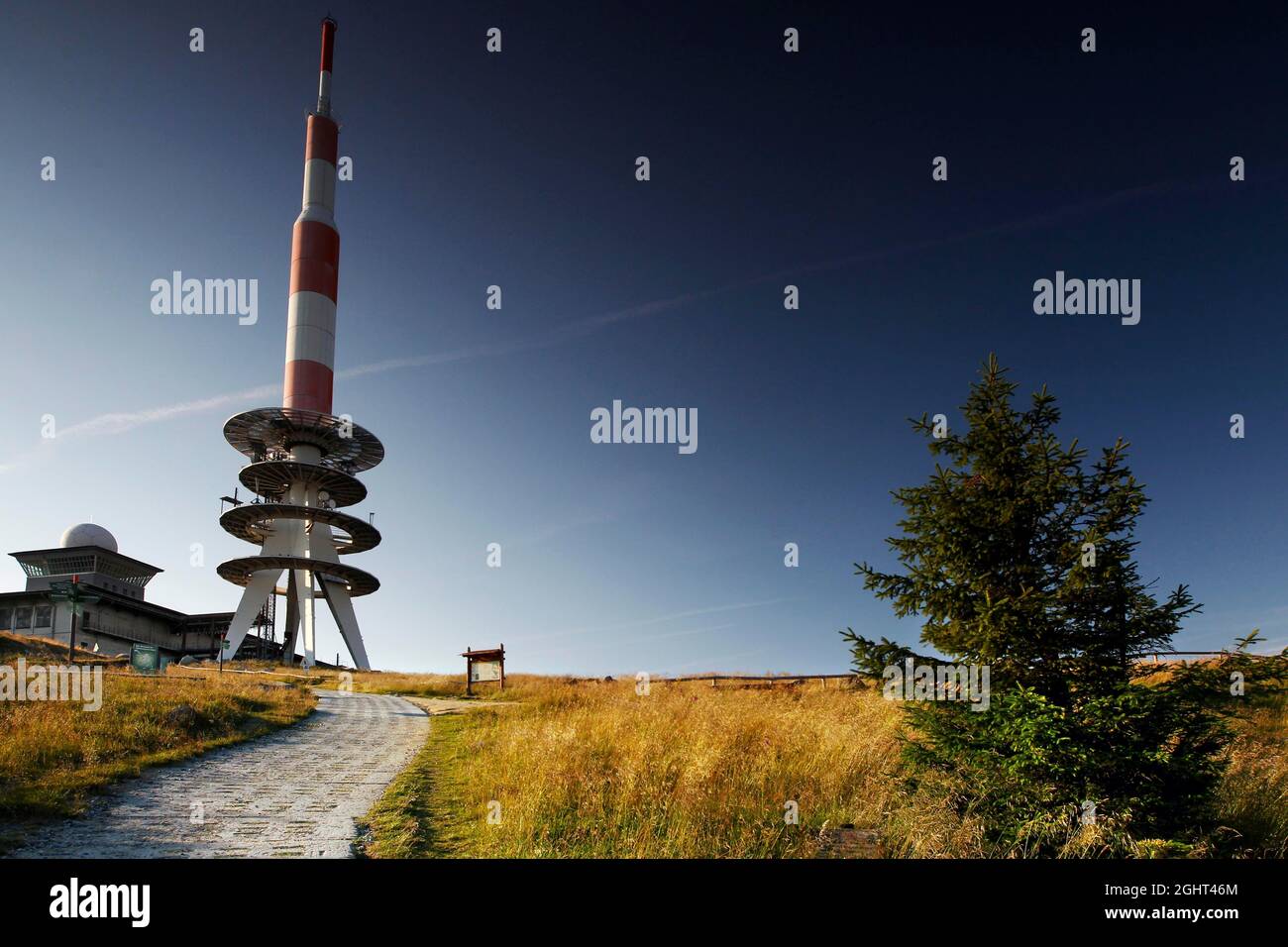 Kolonnenweg, Lochplattenweg, inner-German border fortifications, Gruenes Band, border path, former military installations on the Brocken, listening Stock Photo