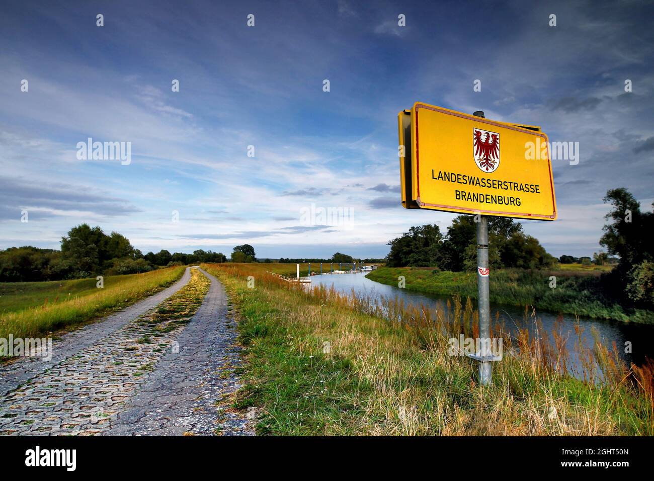 Brandenburg state waterway sign, Elbe, Elbe dyke, Elbe cycle path ...