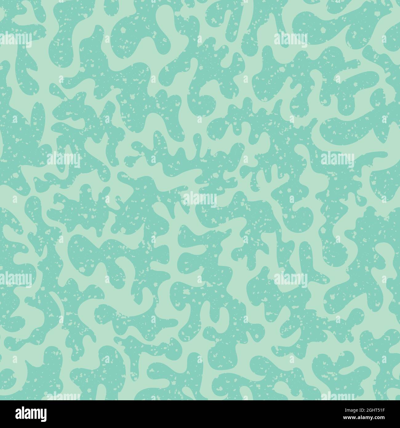 Vermicular vector seamless pattern background. Historical style backdrop in monochrome pastel teal blue with abstract coral shapes and terrazzo blend Stock Vector