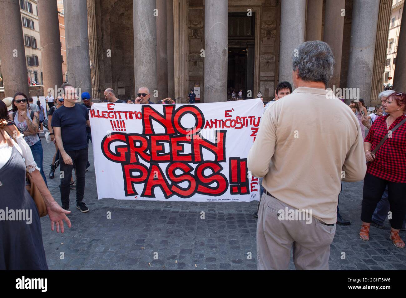 Rome, Italy. 06th Sep, 2021. Roberto Fiore, leader of Forza Nuova. Demonstration organized by political movement Forza Nuova in front of Pantheon in Rome to protest against use of Green Pass decided by Italian Government. (Photo by Matteo Nardone/Pacific Press/Sipa USA) Credit: Sipa USA/Alamy Live News Stock Photo