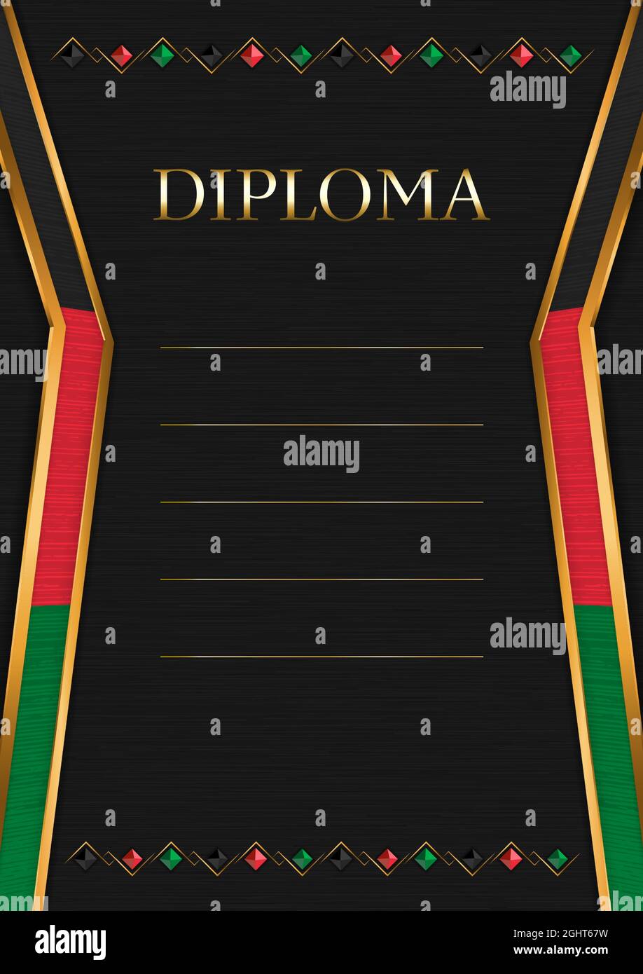 Vertical  frame and border on black metal background, with colors of Afghanistan flag, template elements for your certificate and diploma. Vector. Stock Vector
