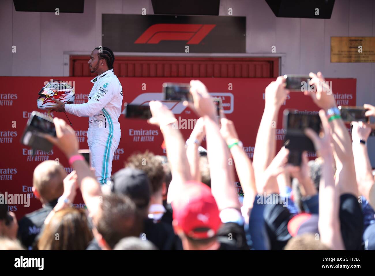 Race winner Lewis Hamilton (GBR) Mercedes AMG F1 celebrates in parc ...