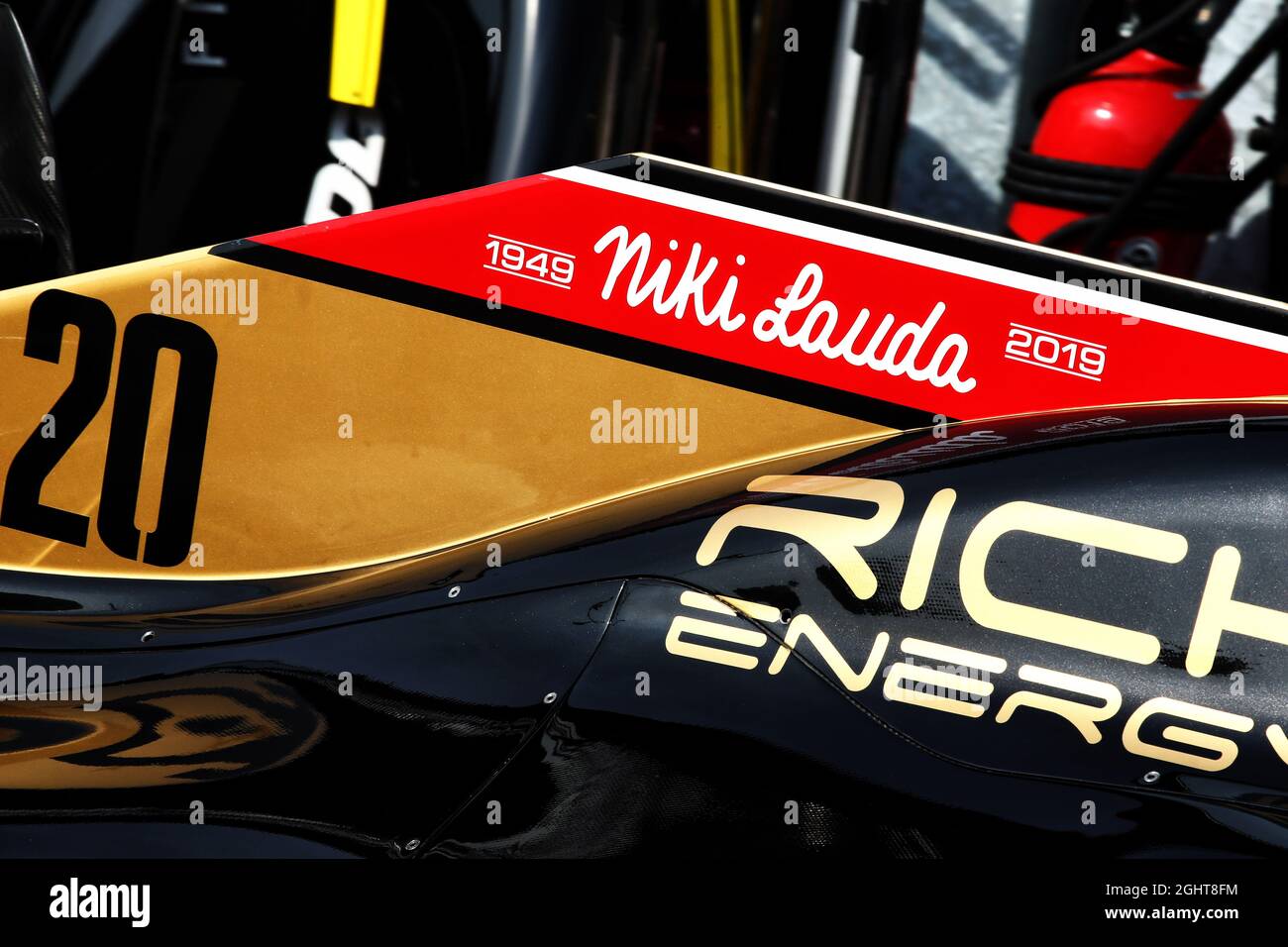 Haas VF-19 - tribute to Niki Lauda. 25.05.2019. Formula 1 World  Championship, Rd 6, Monaco Grand Prix, Monte Carlo, Monaco, Qualifying Day.  Photo credit should read: XPB/Press Association Images Stock Photo - Alamy