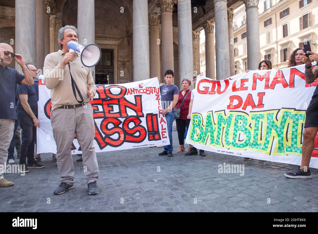 Roberto Fiore, leader of Forza Nuova. Demonstration organized by political movement Forza Nuova in front of Pantheon in Rome to protest against use of Green Pass decided by Italian Government. (Photo by Matteo Nardone/Pacific Press/Sipa USA) Stock Photo