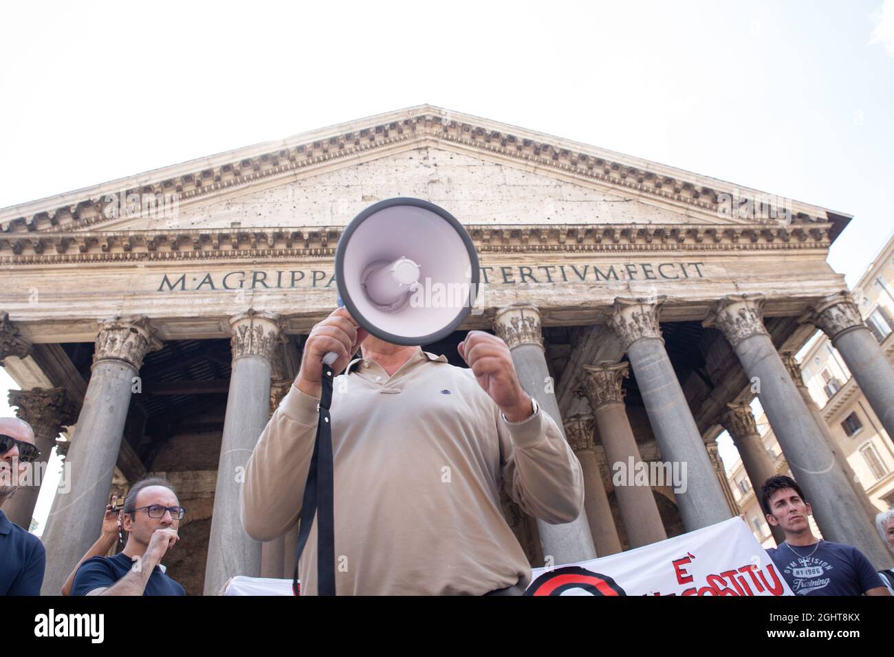 Roberto Fiore, leader of Forza Nuova. Demonstration organized by political movement Forza Nuova in front of Pantheon in Rome to protest against use of Green Pass decided by Italian Government. (Photo by Matteo Nardone/Pacific Press/Sipa USA) Stock Photo