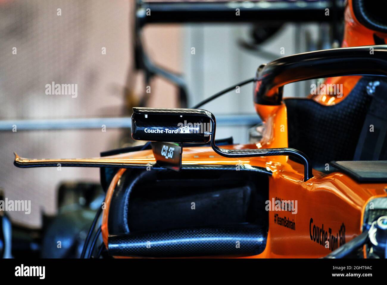 McLaren MCL34 wing mirror - Couche-Tard branding. 06.06.2019. Formula 1  World Championship, Rd 7, Canadian Grand Prix, Montreal, Canada,  Preparation Day. Photo credit should read: XPB/Press Association Images  Stock Photo - Alamy