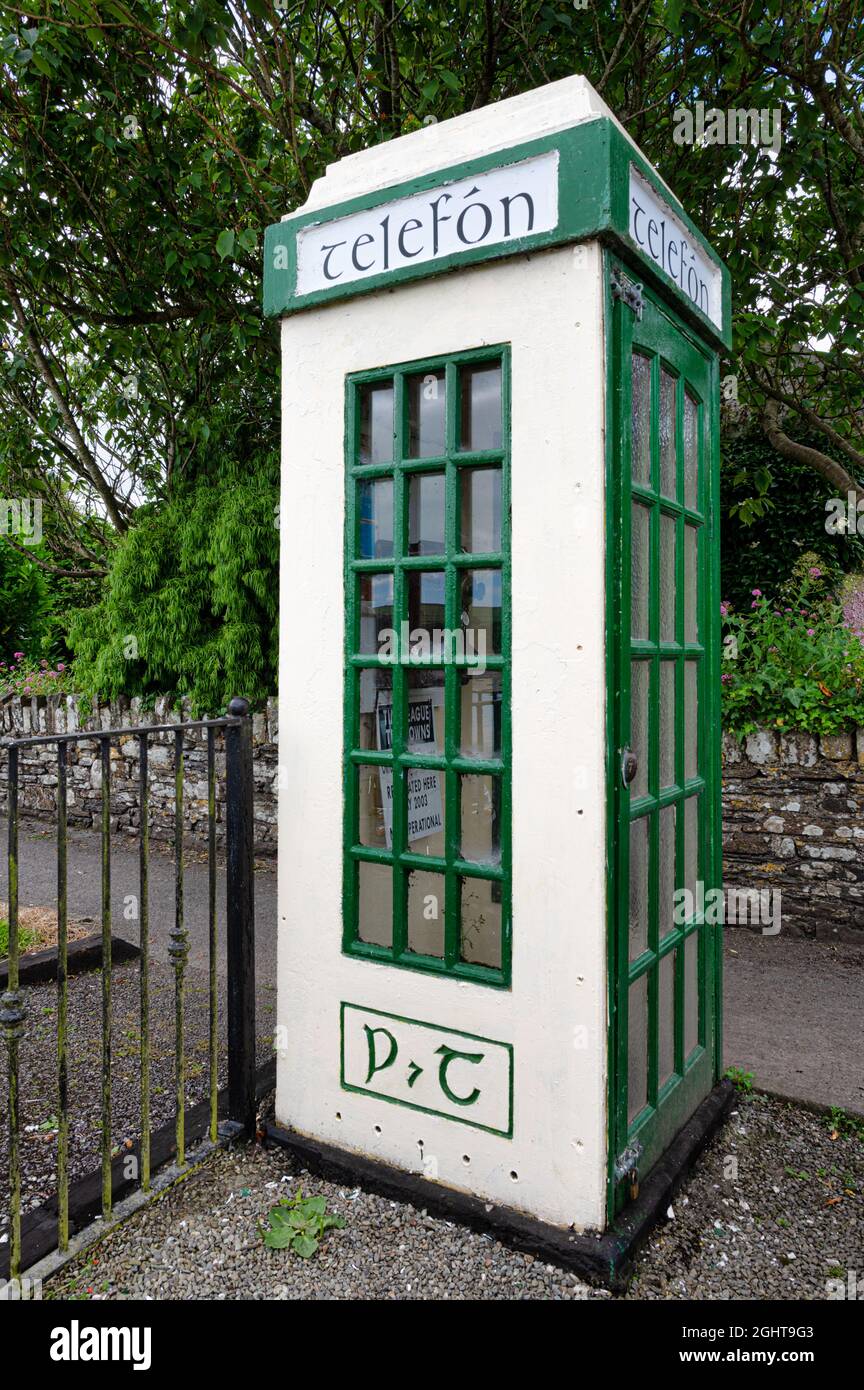 Timoleague, Ireland- July 15, 2021: An old Irish Telephone box or also known as Telefon box Stock Photo