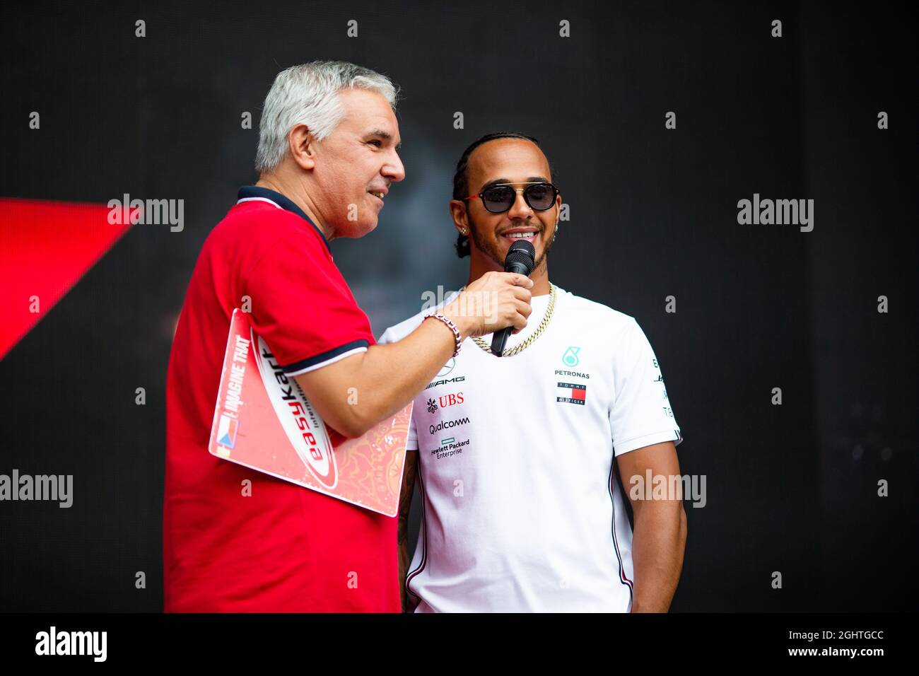 Lewis Hamilton (GBR) Mercedes AMG F1 on the FanZone stage.  05.09.2019. Formula 1 World Championship, Rd 14, Italian Grand Prix, Monza, Italy, Preparation Day.  Photo credit should read: XPB/Press Association Images. Stock Photo