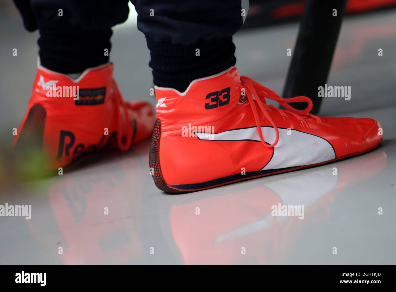 Racing boots of Max Verstappen (NED) Red Bull Racing