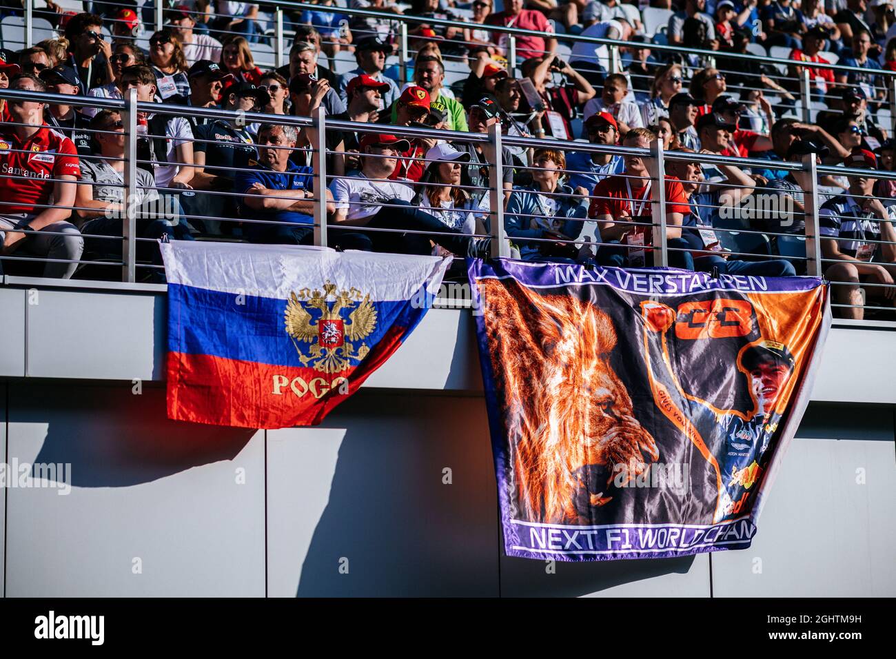 Red bull racing fans flag in grandstand hires stock photography and