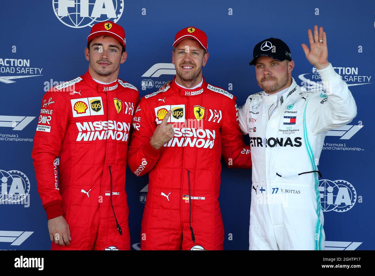Qualifying top three in parc ferme (L to R): Lewis Hamilton Qualifying top three in parc ferme (L to R): Lewis Hamilton