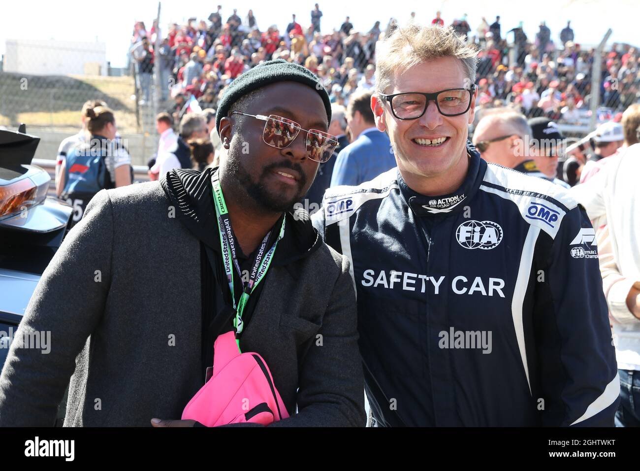 will.i.am (USA) on the grid with Bernd Maylander (GER) FIA Safety Car Driver.  03.11.2019. Formula 1 World Championship, Rd 19, United States Grand Prix, Austin, Texas, USA, Race Day.  Photo credit should read: XPB/Press Association Images. Stock Photo