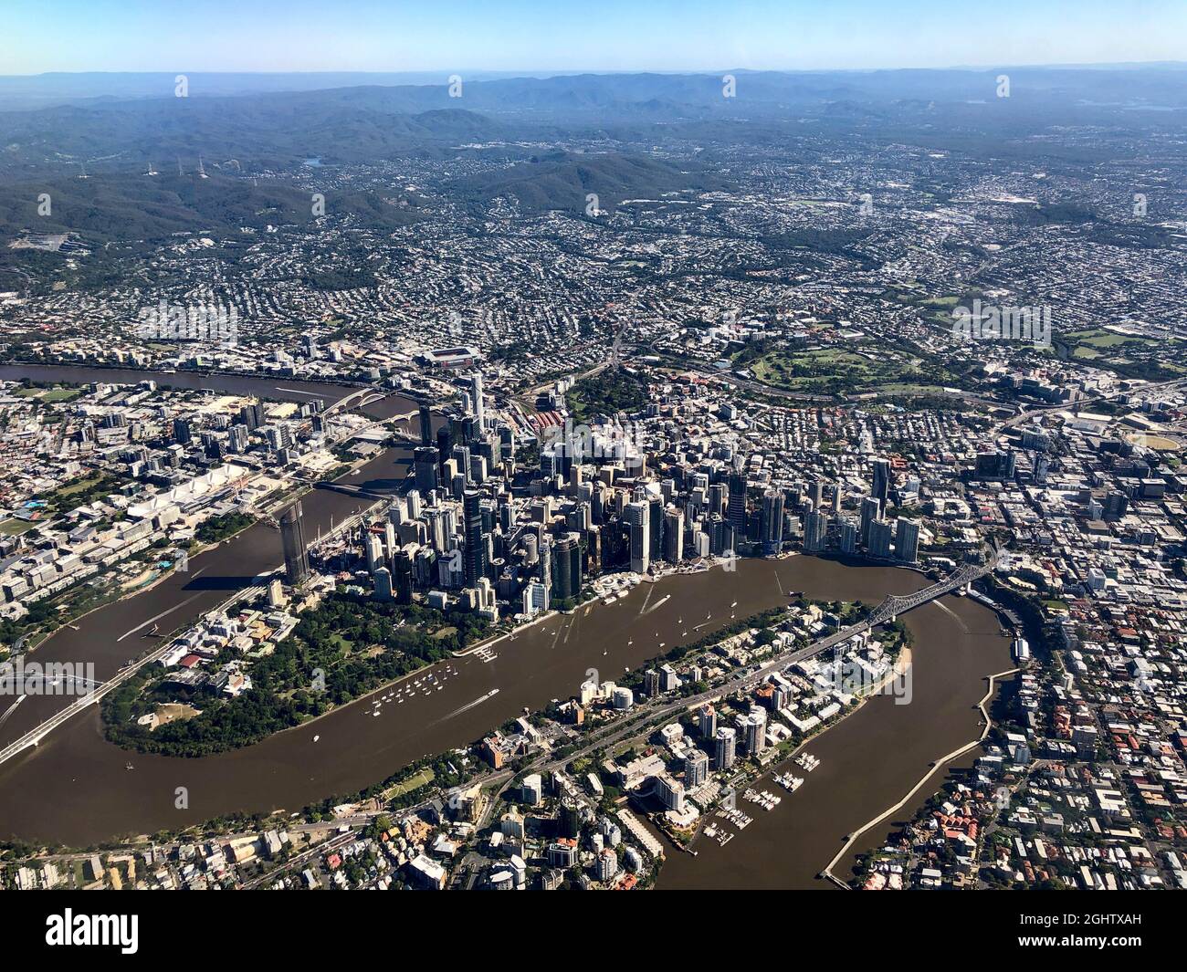 Aerial view of Brisbane and suburbs, Queensland, Australia Stock Photo