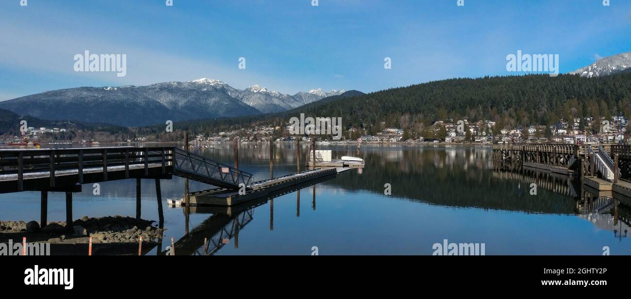 Townscape and harbour, Rocky Point Park, Burrard Inlet, Port Moody, British Columbia, Canada Stock Photo