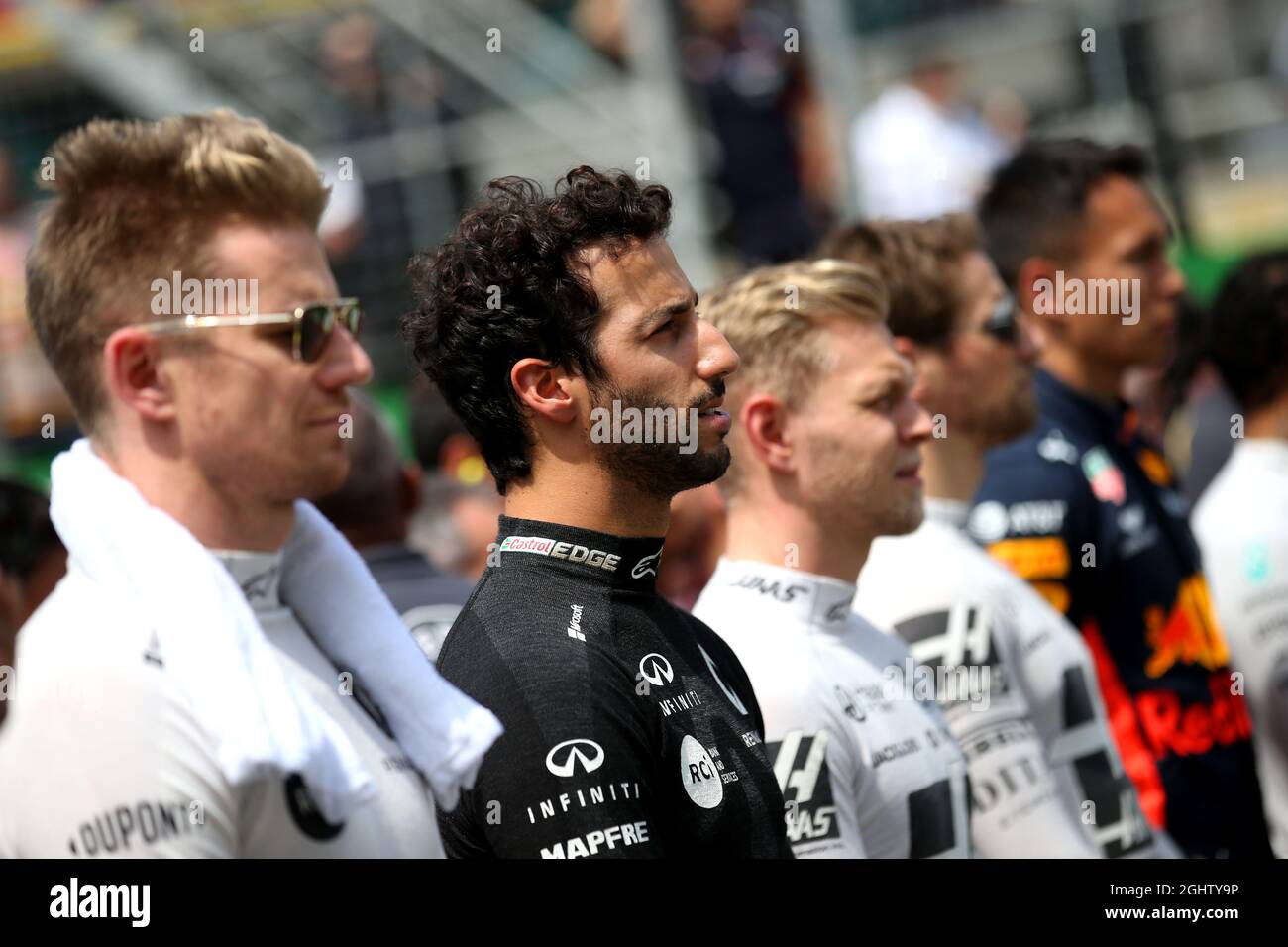 Daniel Ricciardo (AUS) Renault F1 Team as the grid observes the national anthem.  17.11.2019. Formula 1 World Championship, Rd 20, Brazilian Grand Prix, Sao Paulo, Brazil, Race Day.  Photo credit should read: XPB/Press Association Images. Stock Photo