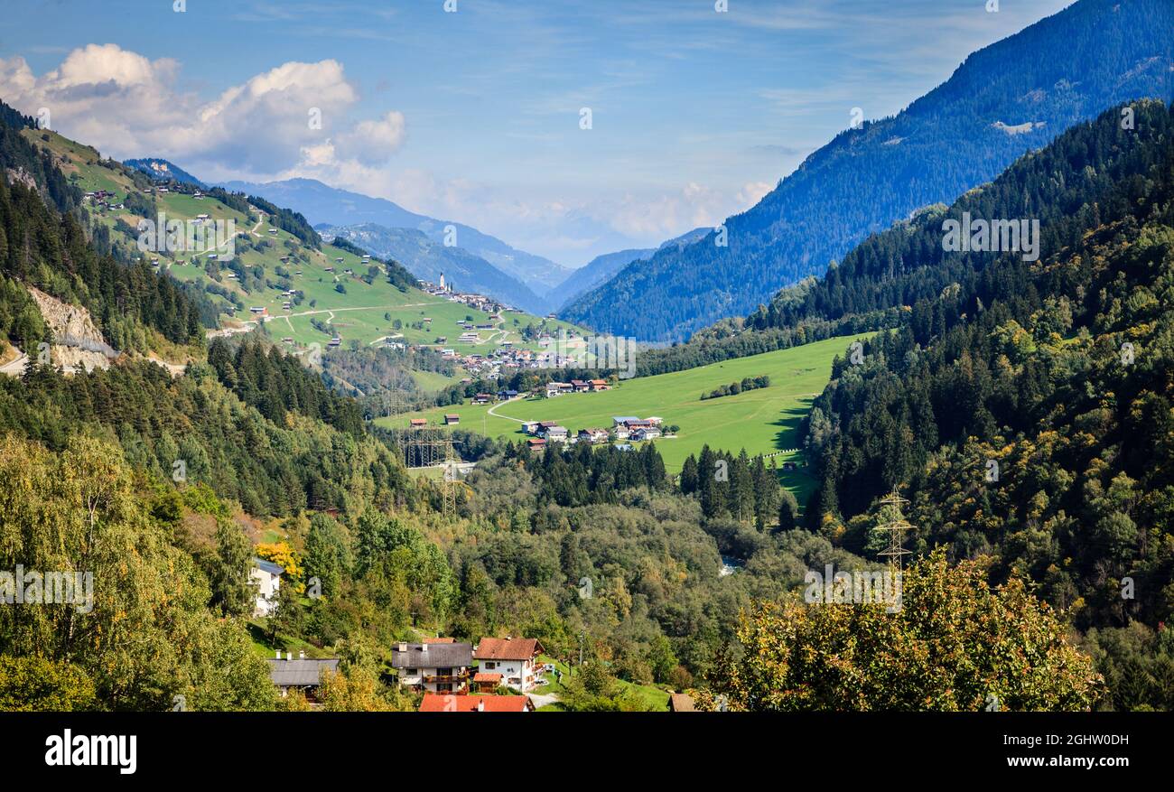 Scenic view of a valley in the Swiss Alps in summer Stock Photo - Alamy