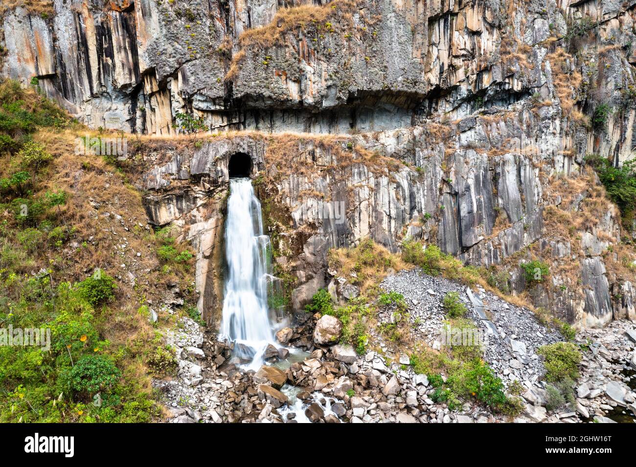 Waterfall at the Urubamba river near Machu Picchu in Peru Stock Photo
