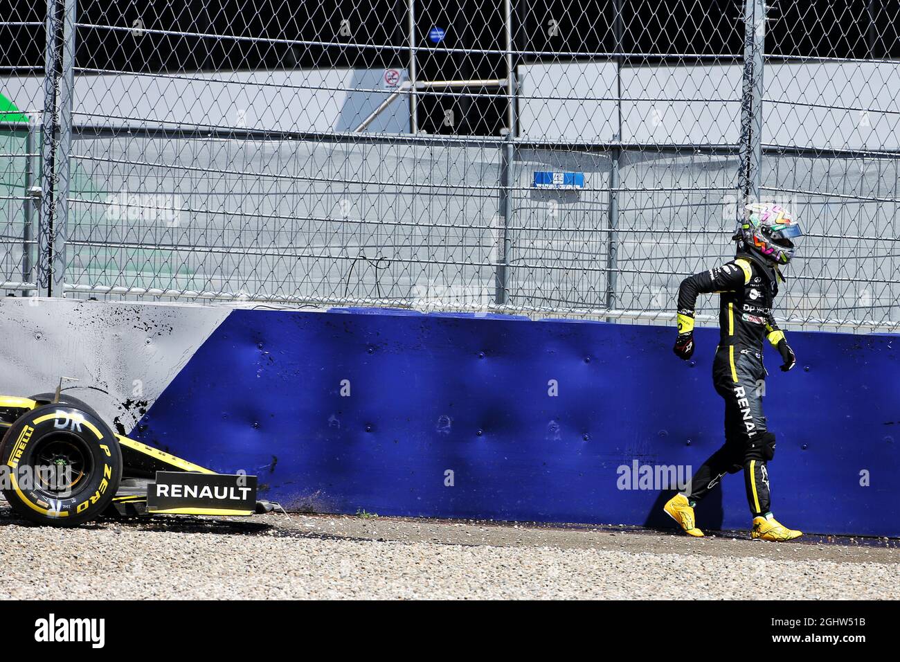 Daniel Ricciardo (AUS) Renault F1 Team RS20 crashed in the second practice session.  10.07.2020. Formula 1 World Championship, Rd 2, Steiermark Grand Prix, Spielberg, Austria, Practice Day.  Photo credit should read: XPB/Press Association Images. Stock Photo