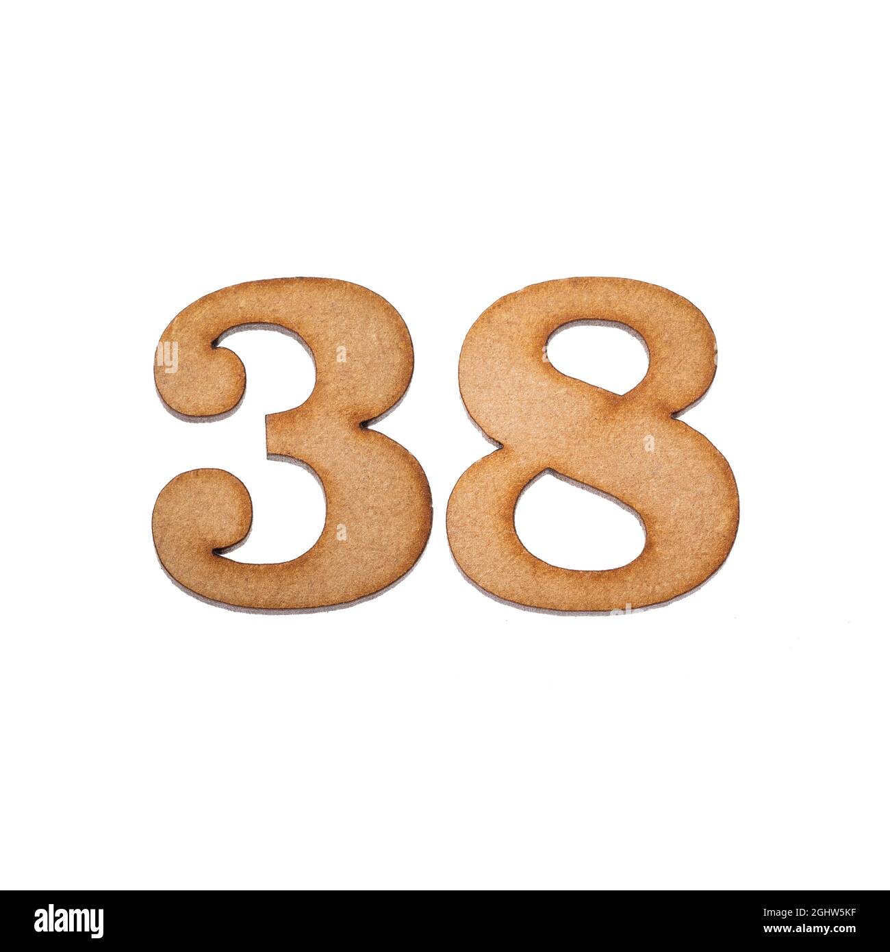 Number 38 in wood, isolated on white background Stock Photo - Alamy