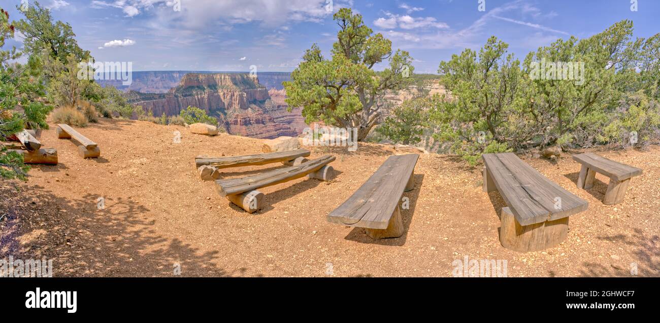 Amphitheatre benches at Wedding Site, Cape Royal, North Rim, Kaibab National Forest, Grand Canyon, Arizona, USA Stock Photo