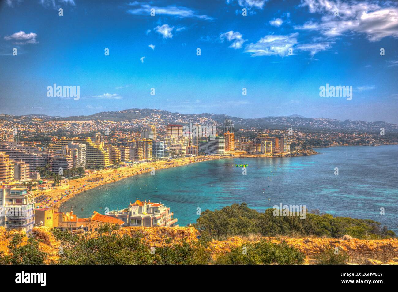 Calp Spain Playa La Fossa beach mediterranean coast colourful HDR Stock Photo