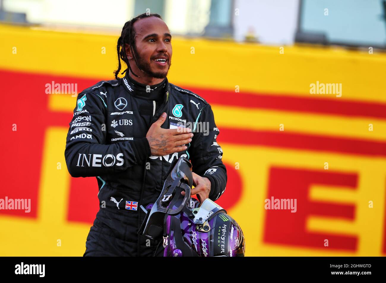 Race winner Lewis Hamilton (GBR) Mercedes AMG F1 celebrates in parc ...