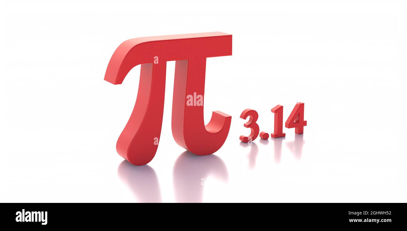 Pi Greek letter and 3.14 red color isolated on white background. Math and Geometry symbol, Archimedes constant irrational number, ratio of a circle ci Stock Photo