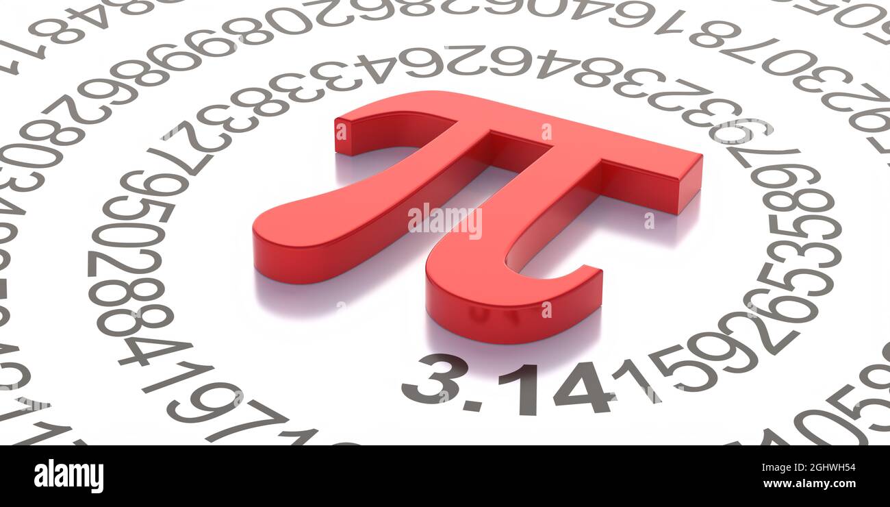 International PI day March 14. Math and science concept, Pi Greek alphabet letter, mathematical symbol and decimal sequence. Constant irrational numbe Stock Photo