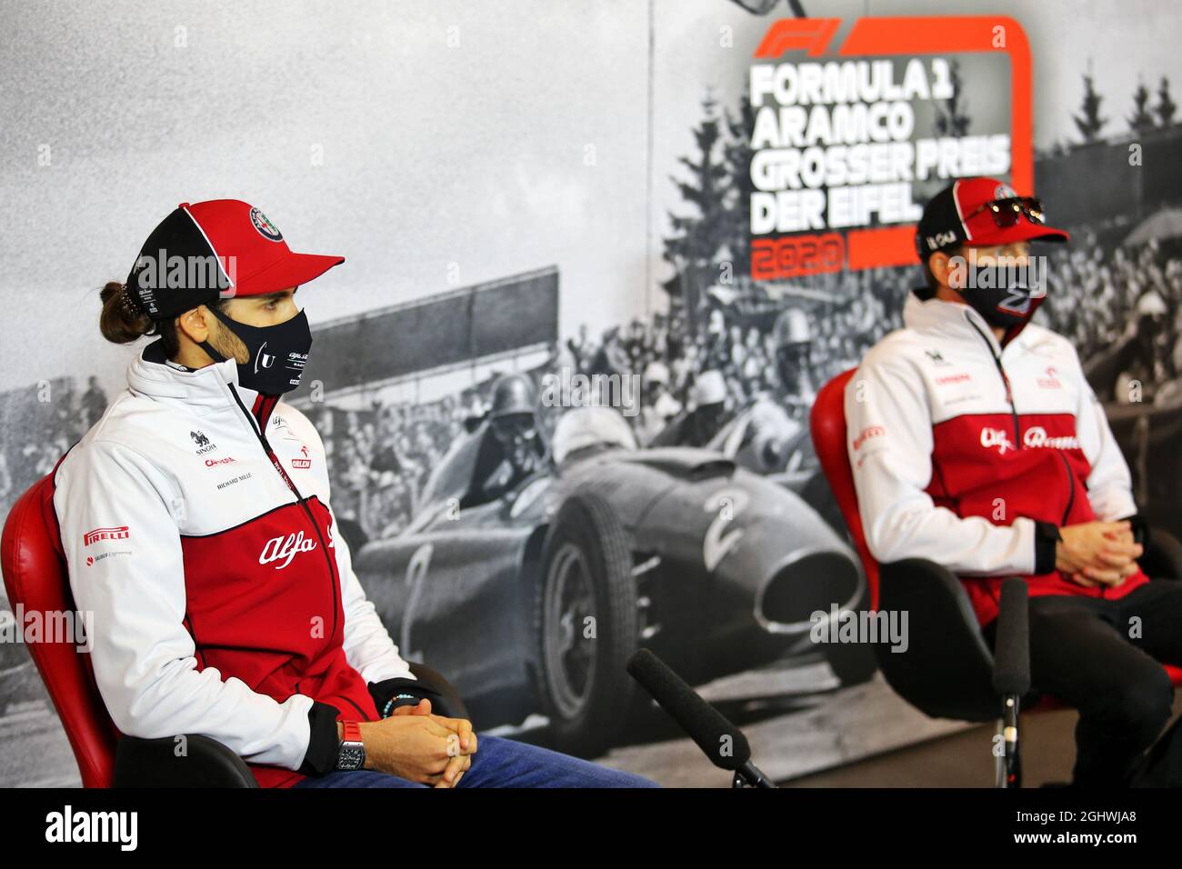 (L to R): Antonio Giovinazzi (ITA) Alfa Romeo Racing and Kimi Raikkonen ...