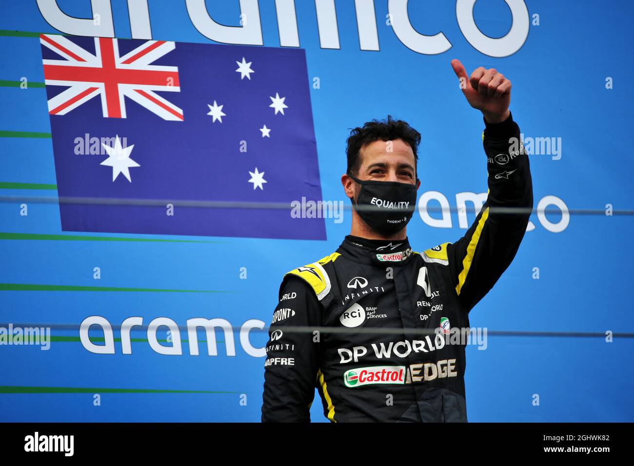 Daniel Ricciardo (AUS) Renault F1 Team celebrates his third position on ...
