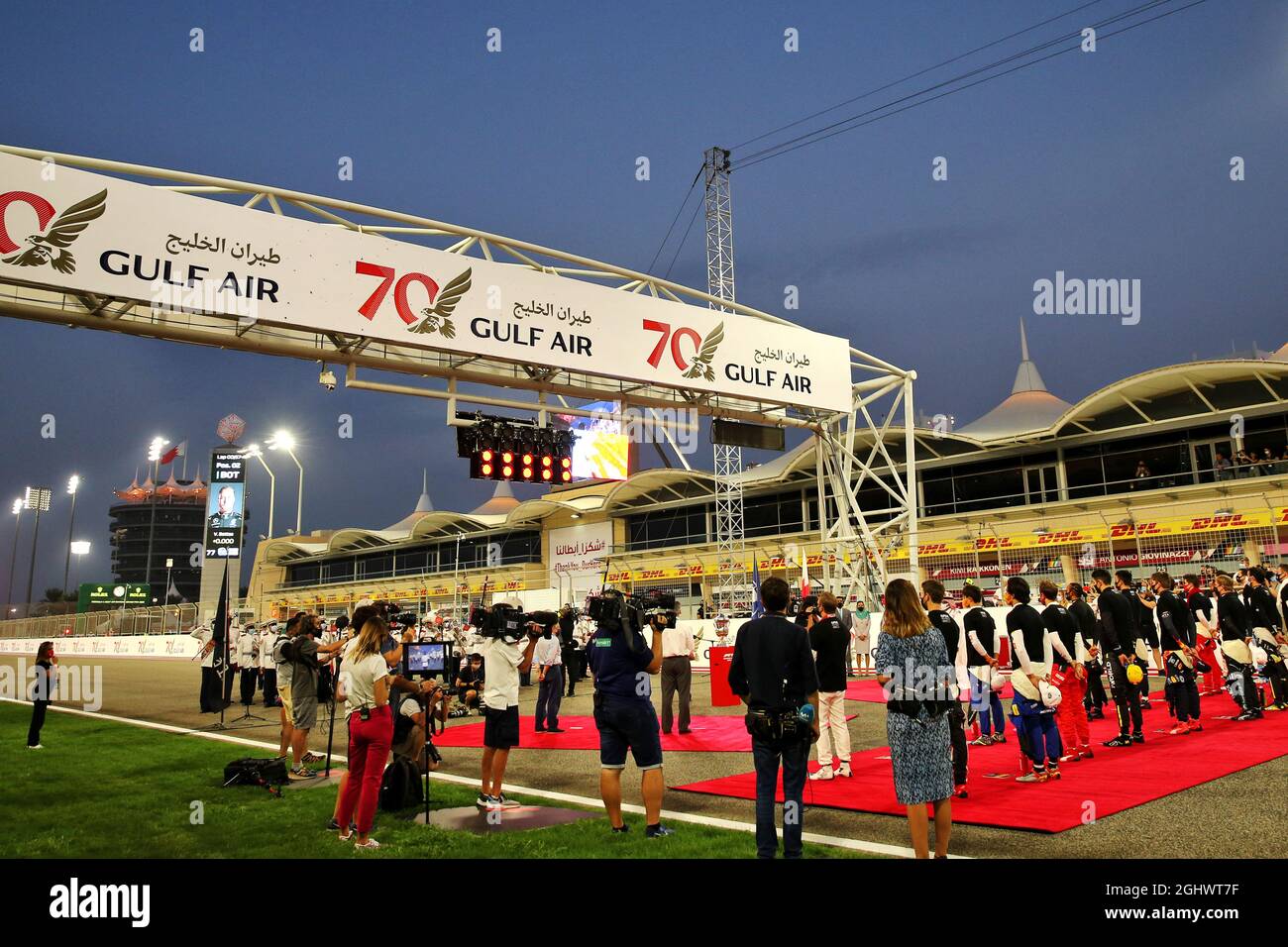 Bahrain Racing Grid Drivers as the grid observes the national anthem. 29.11.2020. Formula 1 ...