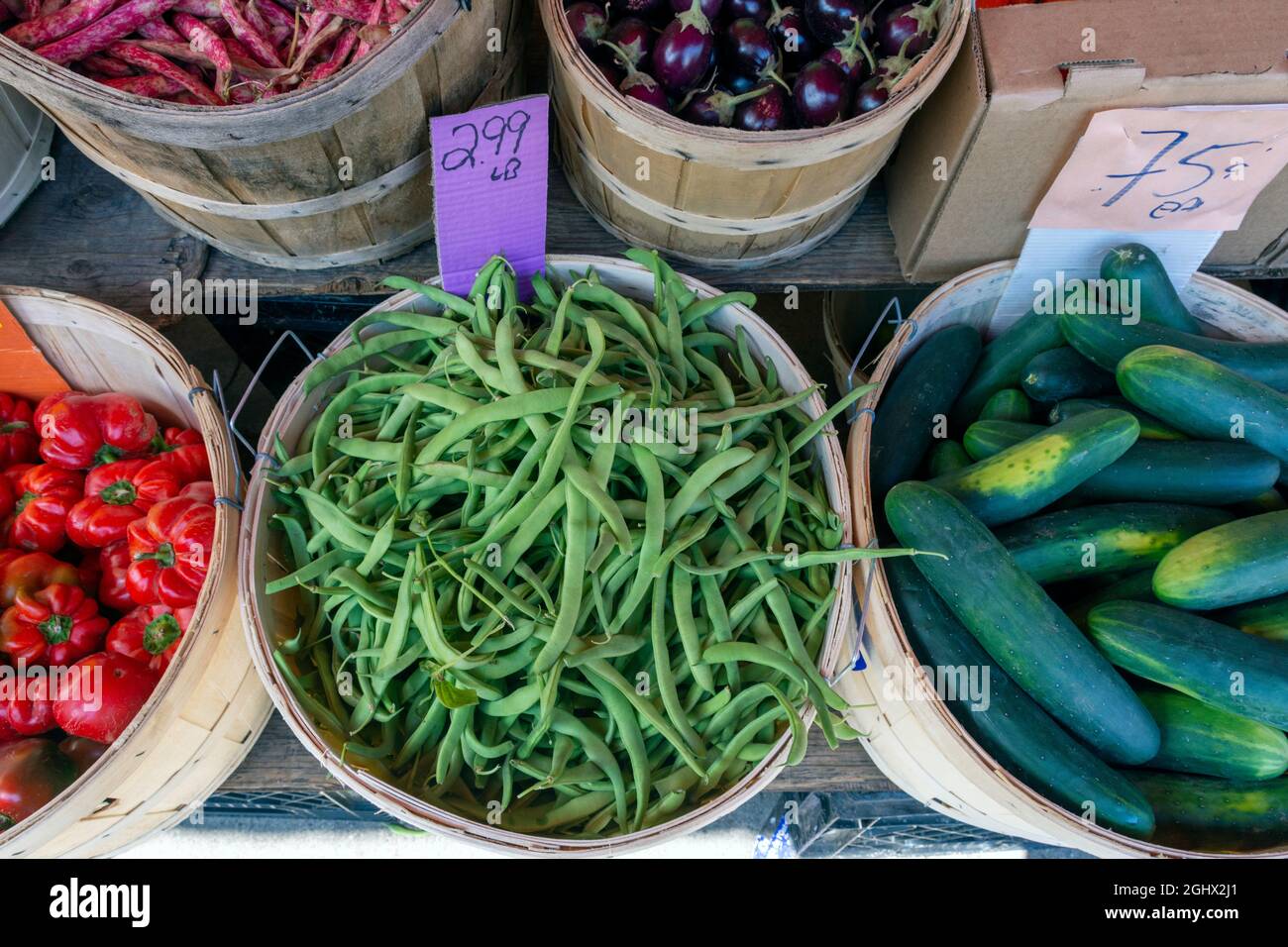 Fresh harvest of Mediterranean diet vegetables seen at the market. Stock Photo